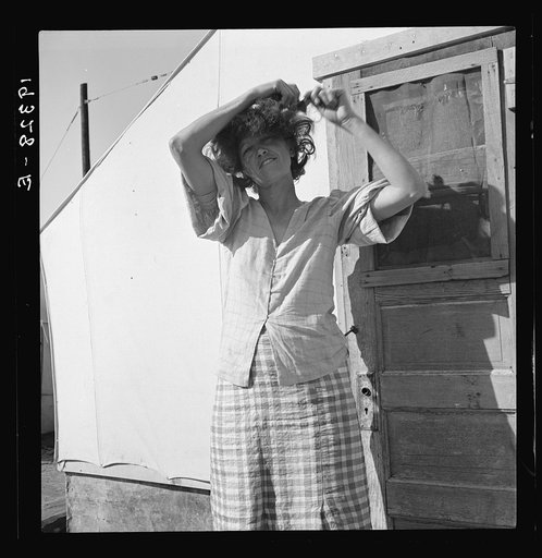 In a carrot pullers' camp near Holtville, Imperial Valley, California. Woman from Broken Row, Oklahoma