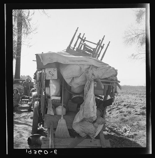 Migrant family outfit on U.S. 99 between Bakersfield, California, and the Ridge
