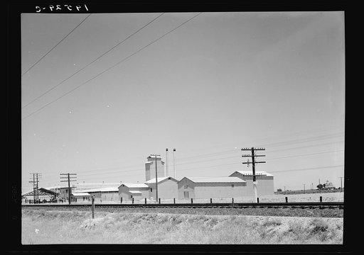 Untitled photo, possibly related to: Between Tulare and Fresno, California on US 99. Winery belonging to Muscat Cooperative Winery Association