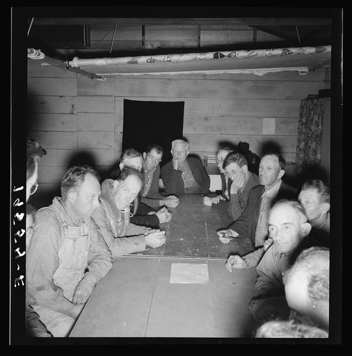 Untitled photo, possibly related to: Farm Security Administration (FSA) camp for migratory agricultural workers. Farmersville, California. Meeting of the camp council