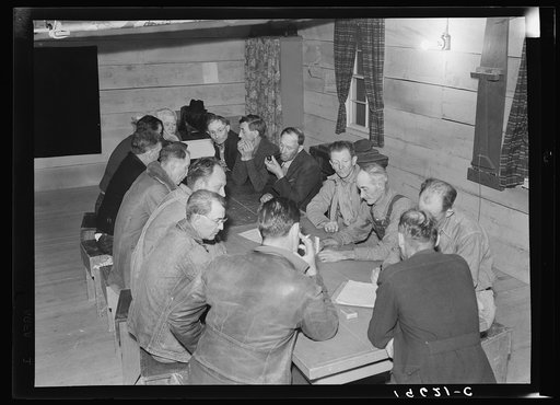 Untitled photo, possibly related to: Farm Security Administration (FSA) camp for migratory agricultural workers. Farmersville, California. Meeting of the camp council