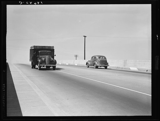 Untitled photo, possibly related to: Between Tulare and Fresno. Overpass on U.S. 99 (see general caption). California