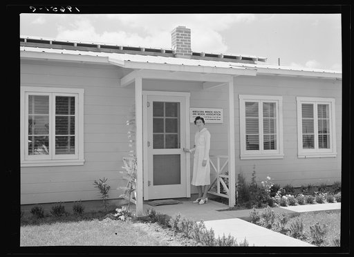 Untitled photo, possibly related to: Tulare County, California. Farm Security Administration (FSA) camp for migratory agricultural workers at Farmersville. Resident nurse and clinic building of Agricultural Workers' Health and Medical Association