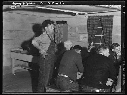 Untitled photo, possibly related to: Farm Security Administration (FSA) camp for migratory agricultural workers. Farmersville, California. Meeting of the camp council