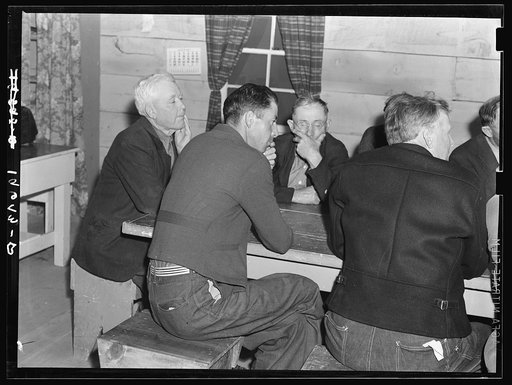 Untitled photo, possibly related to: Farm Security Administration (FSA) camp for migratory agricultural workers. Farmersville, California. Meeting of the camp council