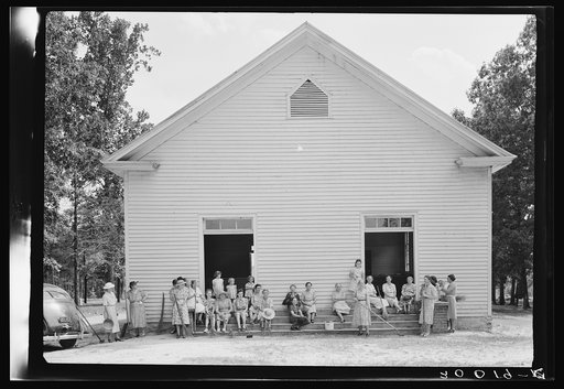 Untitled photo, possibly related to: Women of the congregation of Wheeley's Church on steps with brooms and buckets on annual clean up day. Gordonton, North Carolina