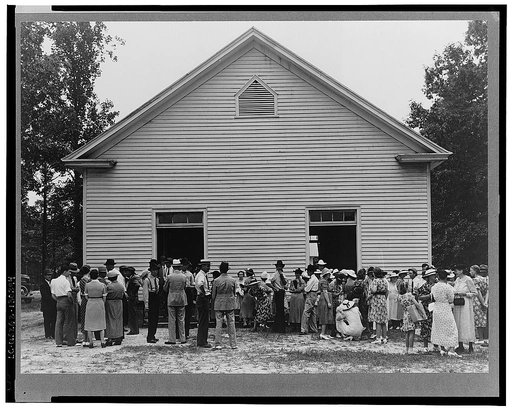 Gathering of congregation after church services. Wheeley's Church, Person County, North Carolina