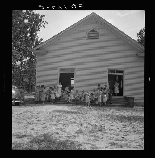 Untitled photo, possibly related to: Conversation among members of congregation after services. Wheeley's Church, Gordonton, North Carolina