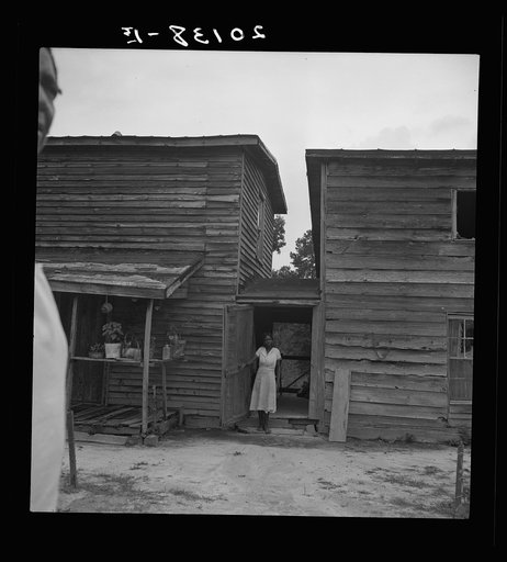 Home of Negro tenant farmer. The right half was built hurriedly after the tornado in 1900 which destroyed all the houses in the section. The last half was built later. One of the daughters has come to the doorway, the rest are hiding. Granville County, North Carolina