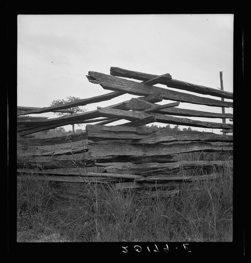 Untitled photo, possibly related to: Construction detail of rail fence. Person County, North Carolina