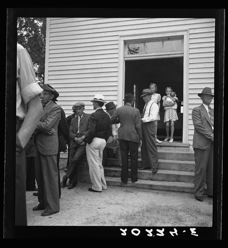 Untitled photo, possibly related to: Congregation entering church. Wheeley's Church. Person County, North Carolina