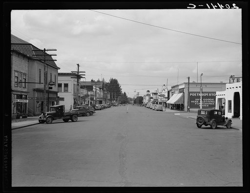 Western Washington, Grays Harbor County, Elma. On U.S. 410. Looking up the main street from point in front of city hall