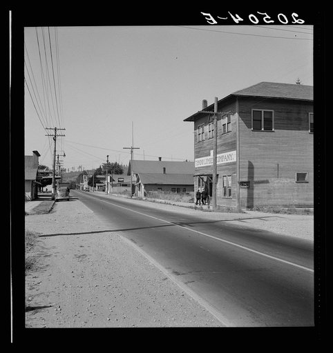 Western Washington, Thurston County, Tenino. Entering main street from the north. Office "cut out" lumber company. General caption number 37