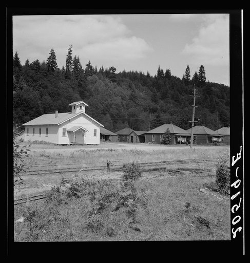 Untitled photo, possibly related to: The church closed when the mill closed, but the houses are again occupied in the abandoned mill village. Washington, Grays Harbor County, Malone. General caption number 39