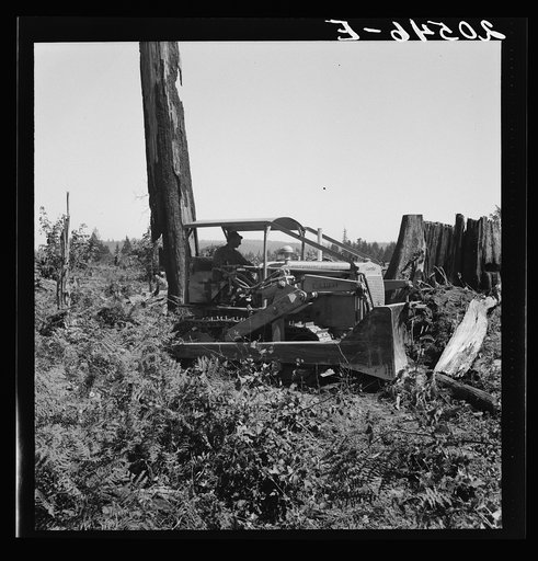 Untitled photo, possibly related to: Western Washington, Lewis County, near Vader. Bulldozer equipped with grader type blade. Nieman farm. General caption number 41
