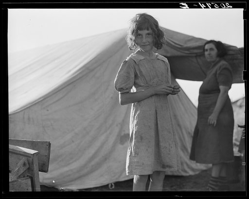 Untitled photo, possibly related to: Migratory child in camp at end of day. Bean pickers' camp near West Stayton, Oregon. See general caption number 46