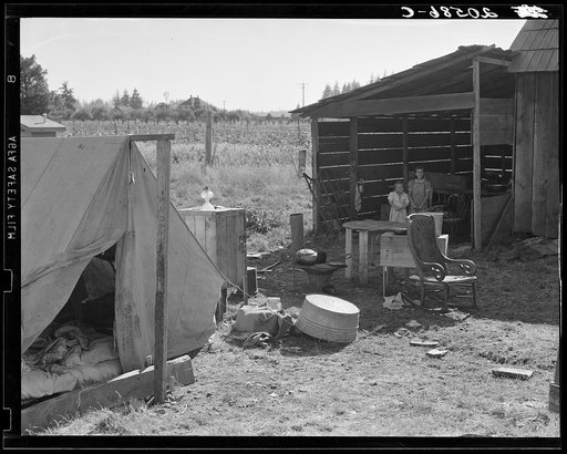 Untitled photo, possibly related to: Bean pickers' camp in grower's yard. No running water. Marion County, near West Stayton, Oregon. See general caption number 46