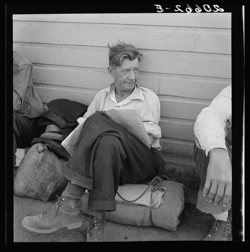 Single man, three weeks before the opening of the Klamath Basin potato harvest. California, Siskiyou County, Tulelake. See general caption number 43