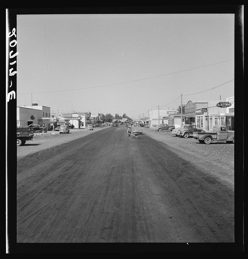 Untitled photo, possibly related to: California Siskiyou County, Tulelake. Looking down main street of a frontier town, still impaired. This town has no safe drinking water