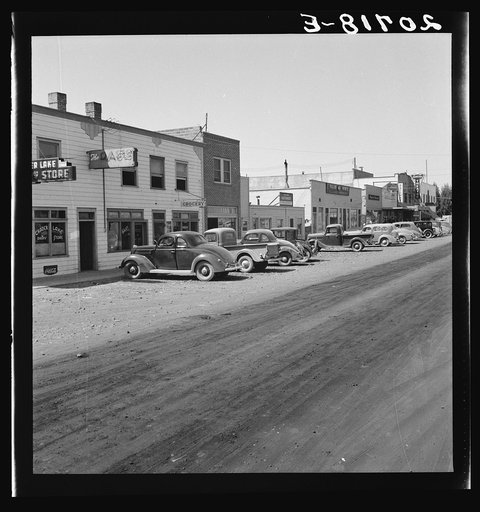 California Siskiyou County, Tulelake. Looking down main street of a frontier town, still impaired. This town has no safe drinking water