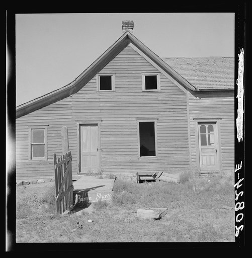 Close-up view of abandoned dry land farmhouse in Columbia Basin. Washington, Grant County, one mile east of Quincy. See general caption number 35
