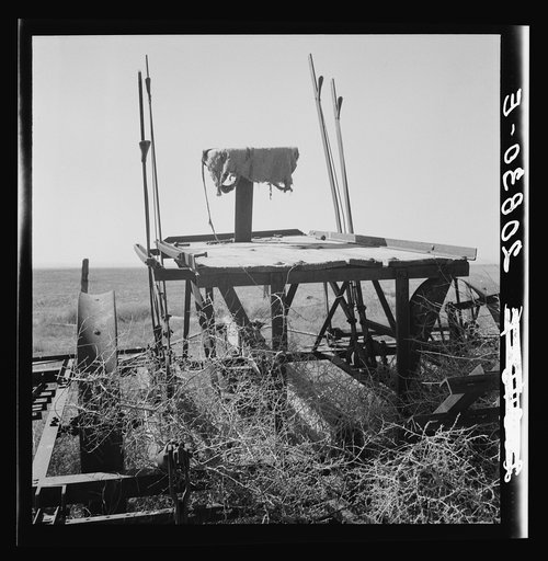 Untitled photo, possibly related to: Farm machinery left on abandoned dry land farm in Columbia Basin. Washington, Grant County, one mile east of Quincy. See general caption number 35