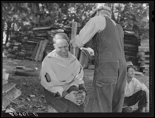 Bean pickers barbering each other. Near West Staten, Marion County, Oregon. See general caption number 46