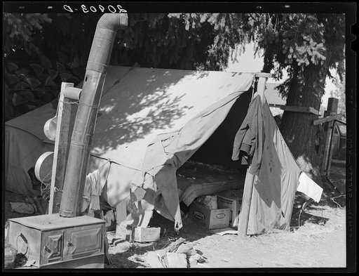 Bean pickers tent, one of fourteen in a group on grower's property, adjoining the bean field. Near West Stayton  Marion County, Oregon. See general caption number 46