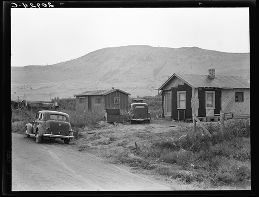 Shacktown in Altamont district. Note tent. Near Klamath Falls, Klamath County, Oregon