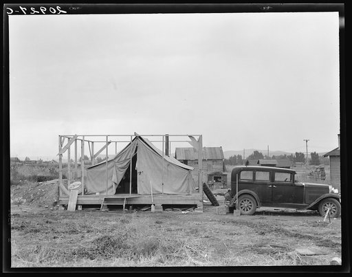 Untitled photo, possibly related to: Family living in tent while building the house around them. Near Klamath Falls, Klamath county, Oregon. See general caption number 47