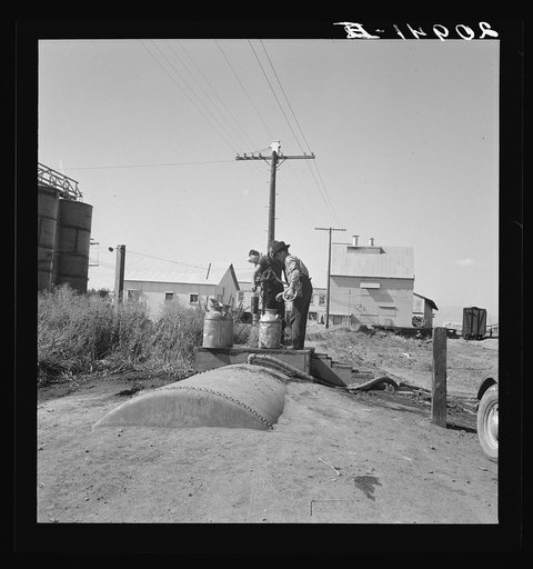 Untitled photo, possibly related to: Living conditions for migrant potato pickers. Note potato sheds across the road. Siskiyou County, California. General caption number 63-1
