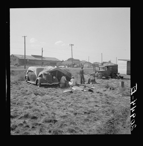 Living conditions for migrant potato pickers. Note potato sheds across the road. Siskiyou County, California. General caption number 63-1