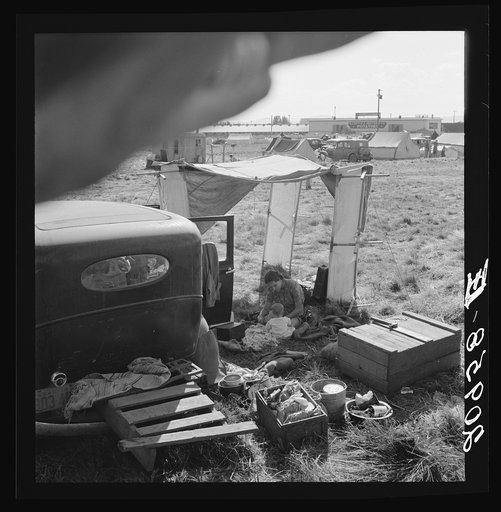 Living conditions for migrant potato pickers. Tulelake, Siskiyou County, California. See caption number 63-1
