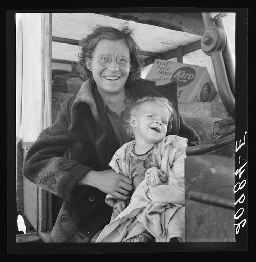 Untitled photo, possibly related to: Mother and baby of family on the road. Tulelake, Siskiyou County, California. General caption number 65
