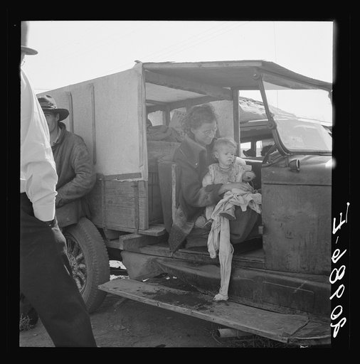 Untitled photo, possibly related to: Mother and baby of family on the road. Tulelake, Siskiyou County, California. General caption number 65