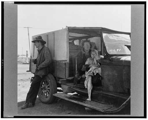 Family, one month from South Dakota, now on the road in California. Tulelake, Siskiyou County, California. See general caption number 65