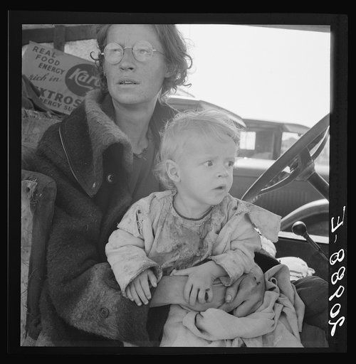 Untitled photo, possibly related to: Mother and baby of family on the road. Tulelake, Siskiyou County, California. General caption number 65