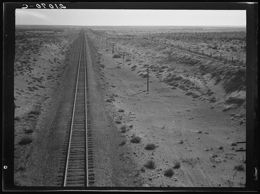 Western Pacific line runs through unclaimed desert of northern Oregon. Ten miles from railroad station at Irrigon. Morrow County, Oregon