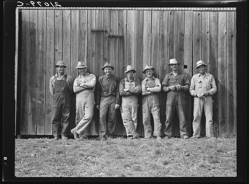 Untitled photo, possibly related to: Here are the farmers who have bought machinery cooperatively. Photographed just before they go to dinner on the Miller farm where they are working. West Carlton, Yamhill County, Oregon
