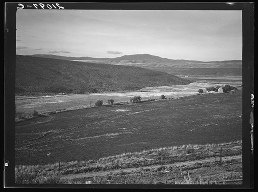 Farmers have just sown their winter wheat. Eastern Oregon, Small Finger Valley. On U.S. 30, Baker County, Oregon