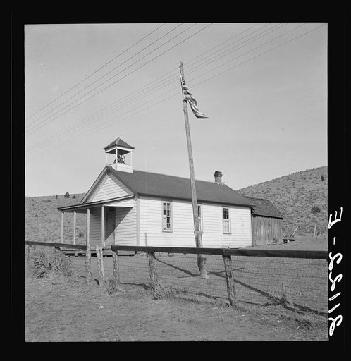 Eastern Oregon county school in clearing in the sage bush. Seven pupils enrolled. Between Pleasant Valley and Durkee, Baker County, Oregon