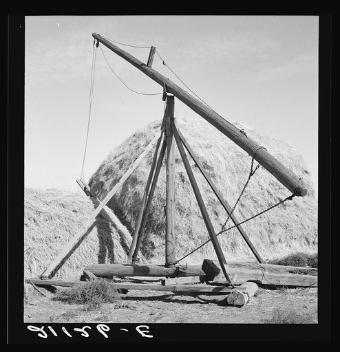 Type of hay derrick characteristic of Oregon landscape. Irrigon, Morrow County, Oregon