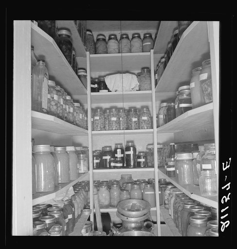 Mrs. Granger's storeroom. She has 500-600 quarts of canned food. "You never know what may happen." Yamhill farms. (FSA - Farm Security Administration). Yamhill County, Williamette Valley, Oregon