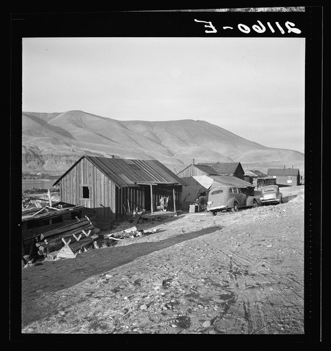 Yakima Indian village, on the Columbia River, inhabited during salmon season. After the fishing is over they return to the Yakima Valley. Indian girl: "They don't want to live better. The government is trying to make them." Celilo, Wasco County, Oregon