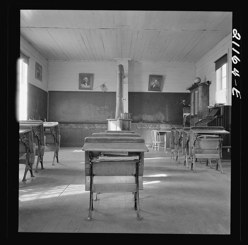 Untitled photo, possibly related to: Interior of eastern Oregon one-room county school. Seven pupils enrolled. 8:45 a.m. Between Pleasant Valley and Durkee, Baker County, Oregon