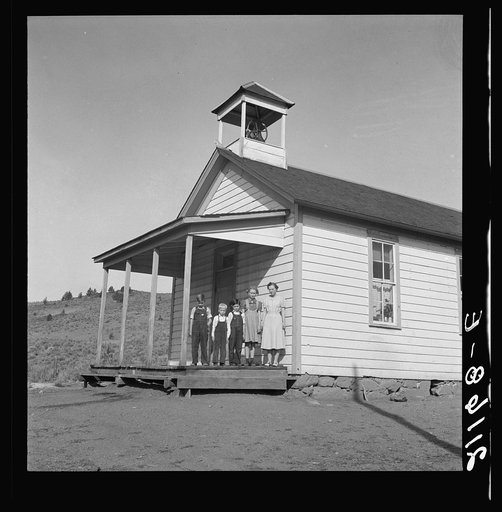 9:00 a.m. Four pupils attend this day, of the seven who are enrolled at the eastern Oregon county school. Between Pleasant Valley and Durkee, Baker County, Oregon
