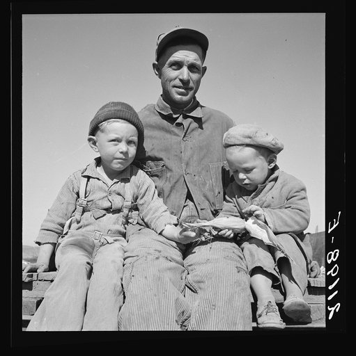 Franklin Schroeder, from South Dakota, and his two older boys. Dead Ox Flat, Malheur County, Oregon. General caption number 67-111