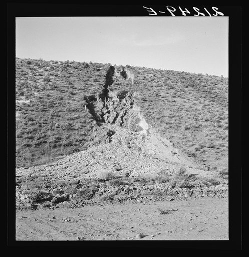 Untitled photo, possibly related to: Water seepage from newly irrigated land on top of bench, eroding the sides. A problem for the Reclamation Servive. Dead Ox Flat, Malheur County, Oregon
