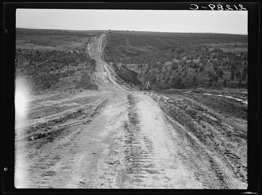 Untitled photo, possibly related to: Landscape on top of bench, showing new lands, and farms beyond. Road was built by the CCC (Civilian Conservation Corps). Dead Ox Flat, Malheur County, Oregon. General caption number 67-1