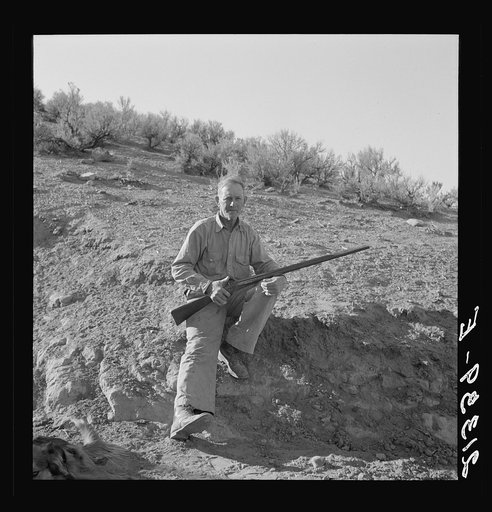 Sam Cates from Oklahoma, now establishing a little farm up Cow Hollow, with his great grandfather's gun, who brought it from South Carolina. The gun is 150 years old. This family took this gun from South Carolina to Texas, from Texas to Arkansas (five years) from Arkansas to Oklahoma (thirty years),